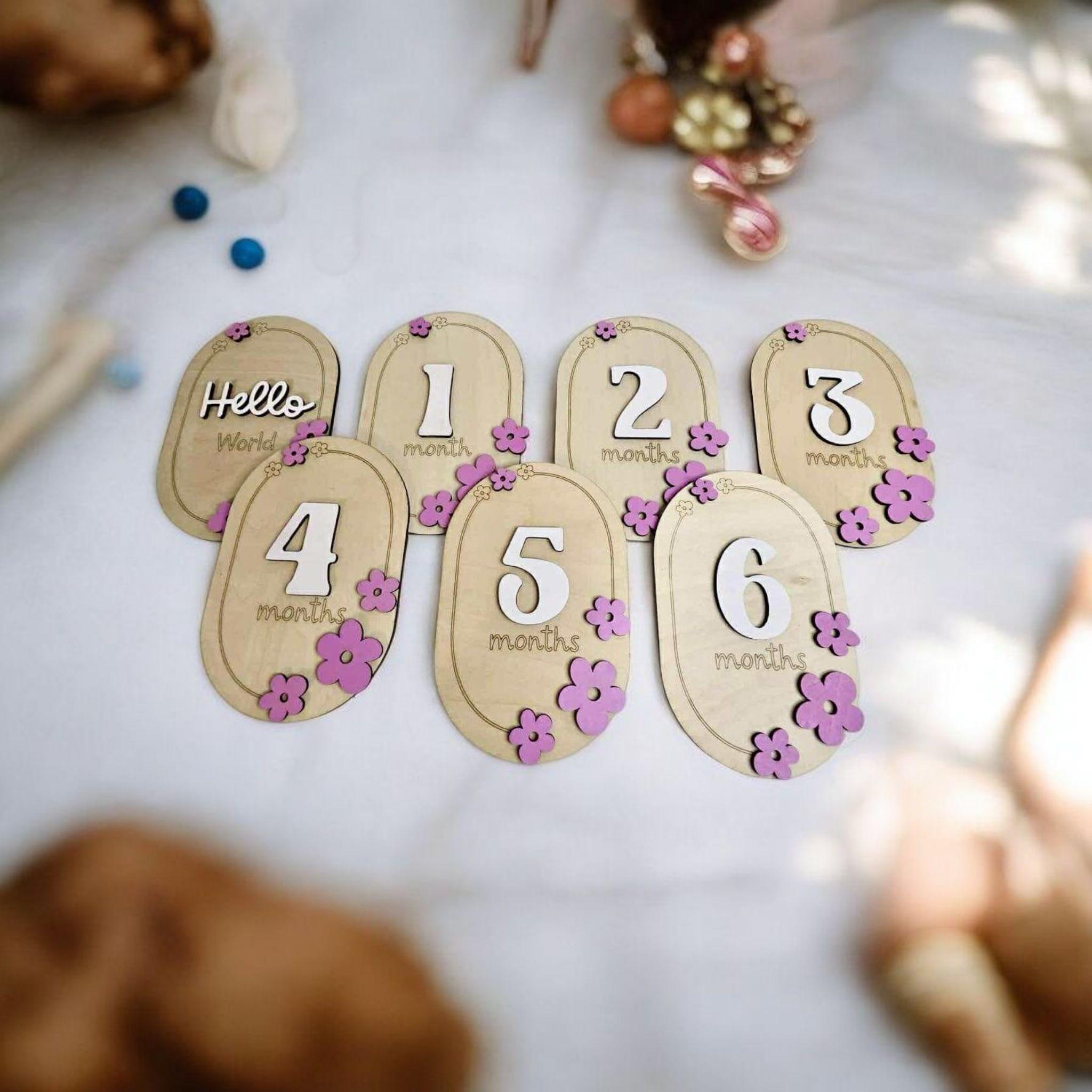 Floral Baby Milestone Plaques, Newborn Photo Prop Set