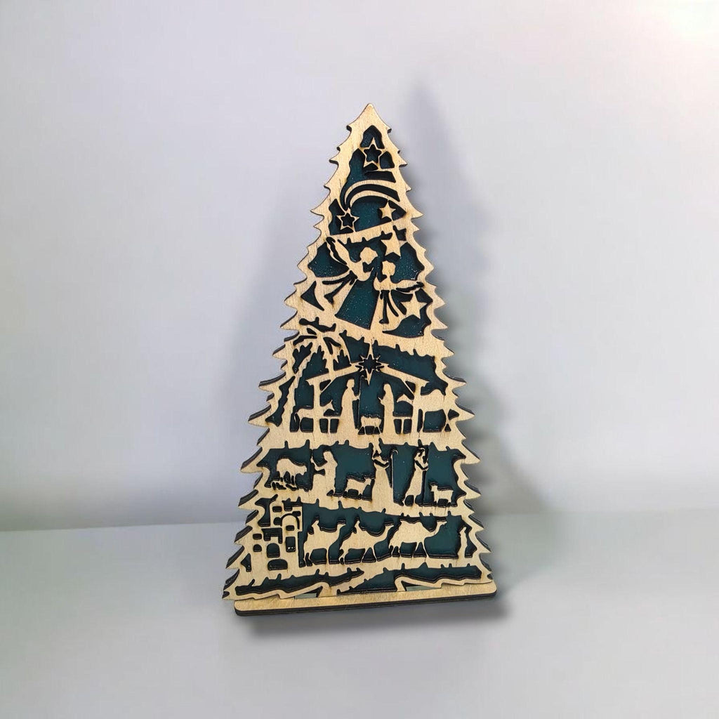 3D Wood Nativity Scene Christmas Tree Decor, Layered Laser Cut
