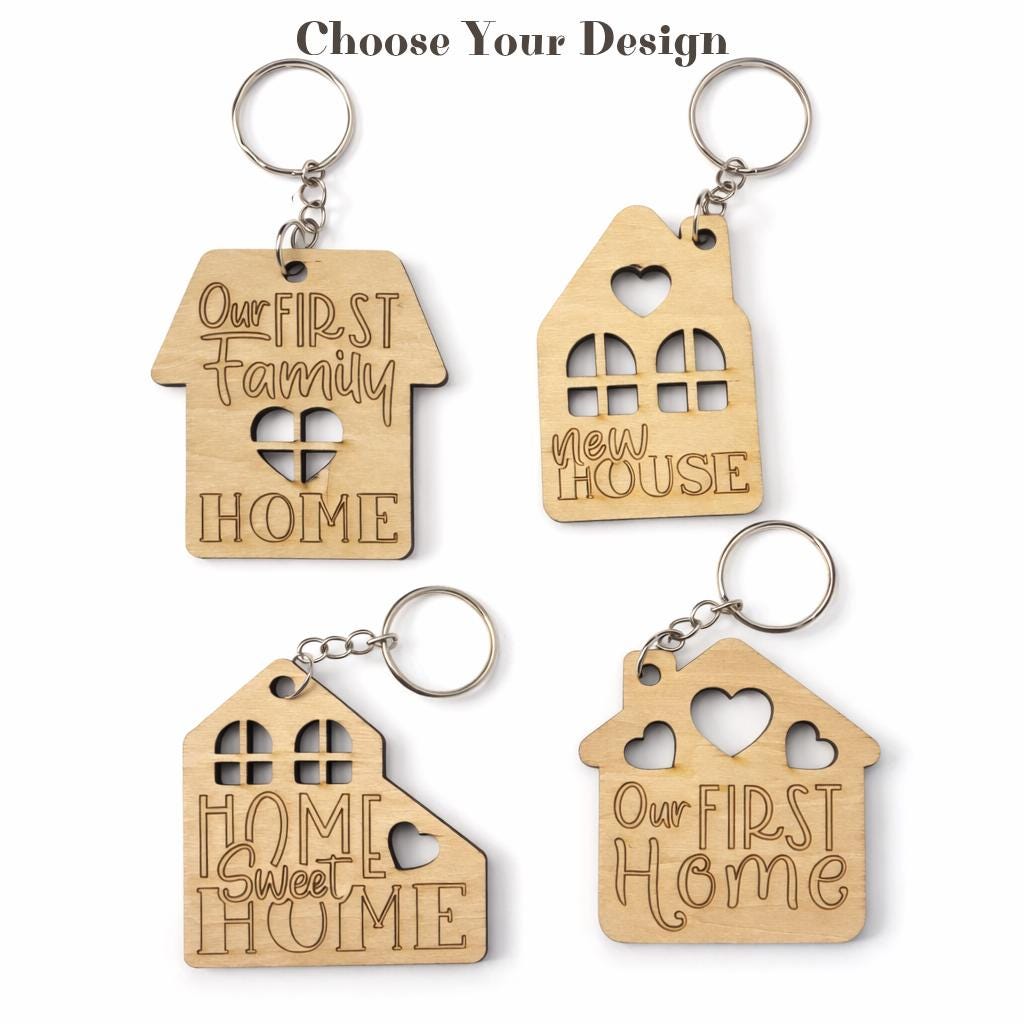 Wooden House Keyring, Personalized House Keychain, New Home Gift, Housewarming Gift, Realtor Closing Gift, Custom Wooden Key Holder