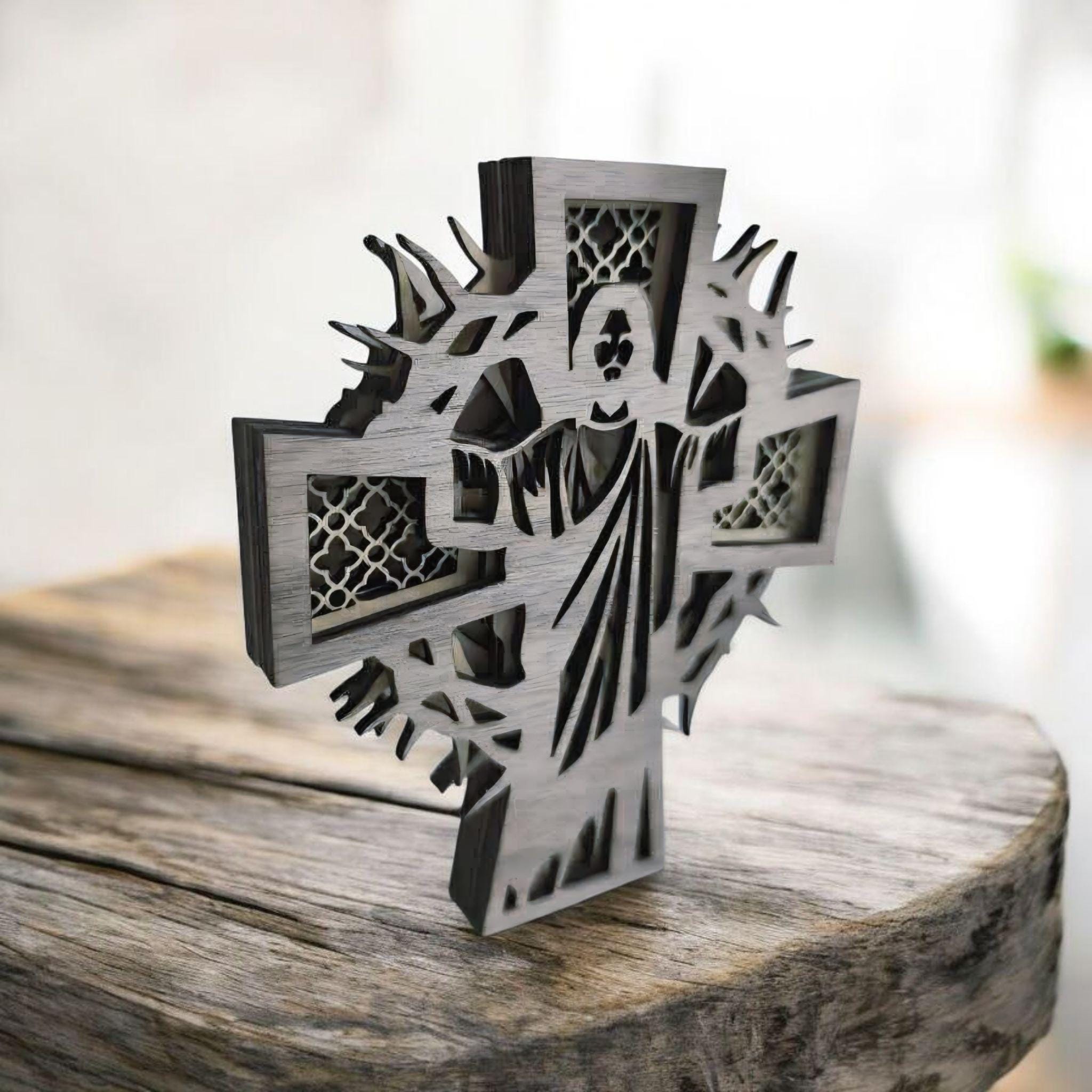 Layered Wooden Jesus Cross, Christian Wall Decor, Religious Home Decor, Wooden Cross Art, Faith Gift, Church Decor, Christian Gift