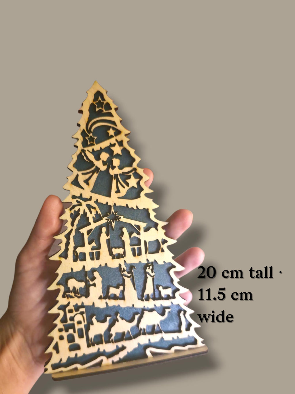 3D Wood Nativity Scene Christmas Tree Decor, Layered Laser Cut
