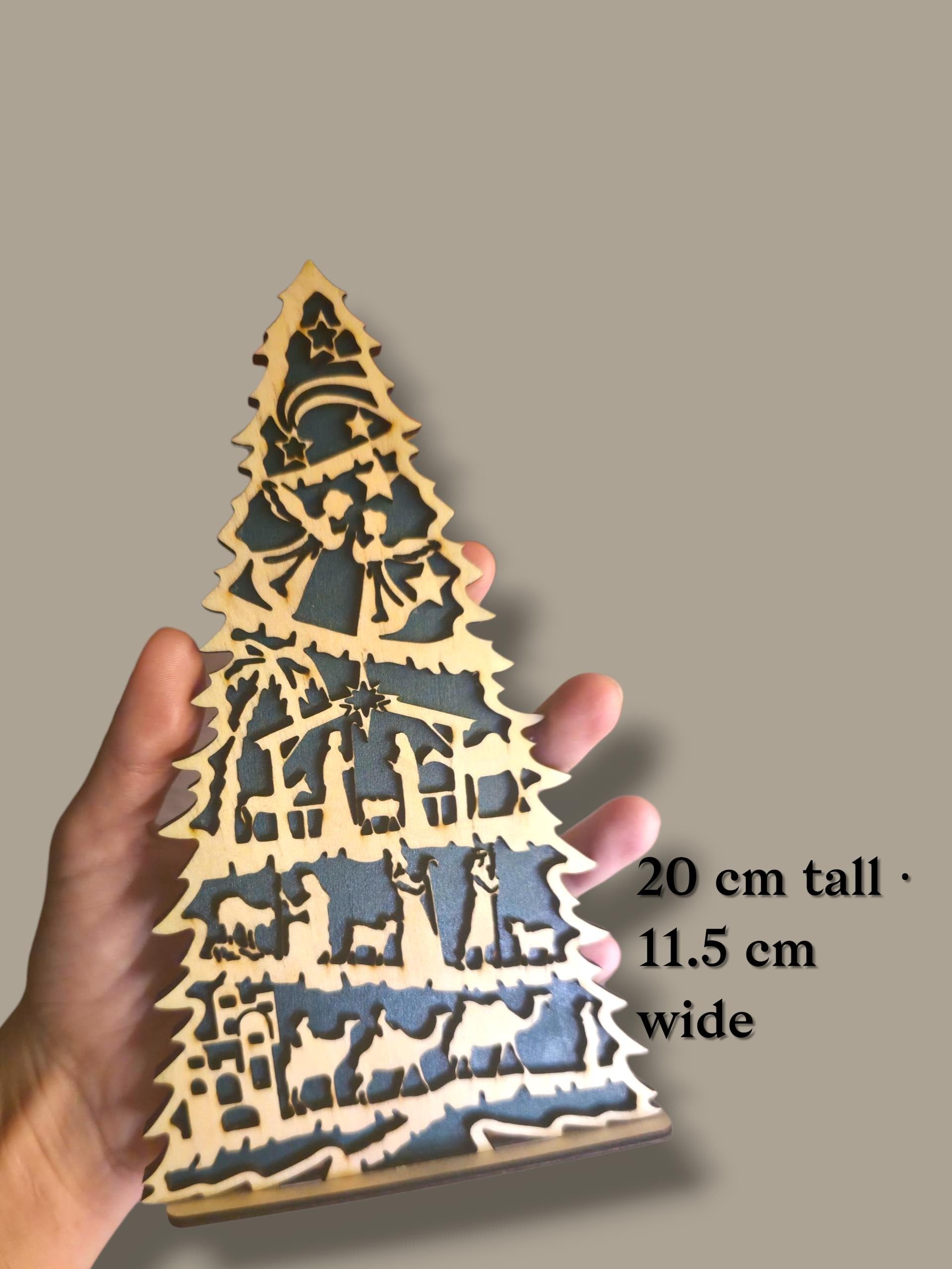 3D Wood Nativity Scene Christmas Tree Decor, Layered Laser Cut