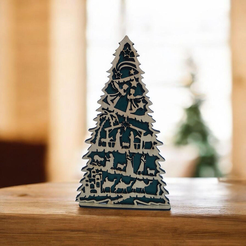 3D Wood Nativity Scene Christmas Tree Decor, Layered Laser Cut