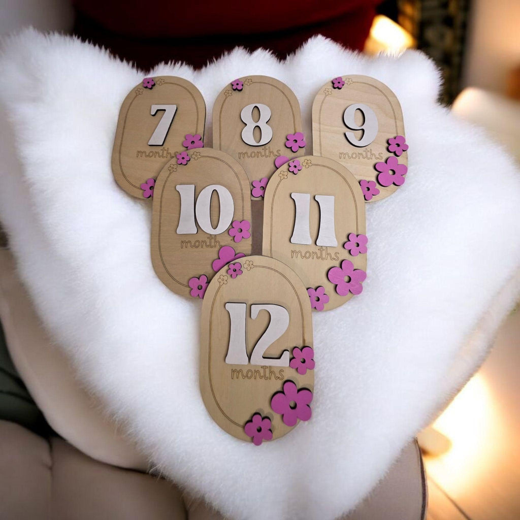 Floral Baby Milestone Plaques, Newborn Photo Prop Set
