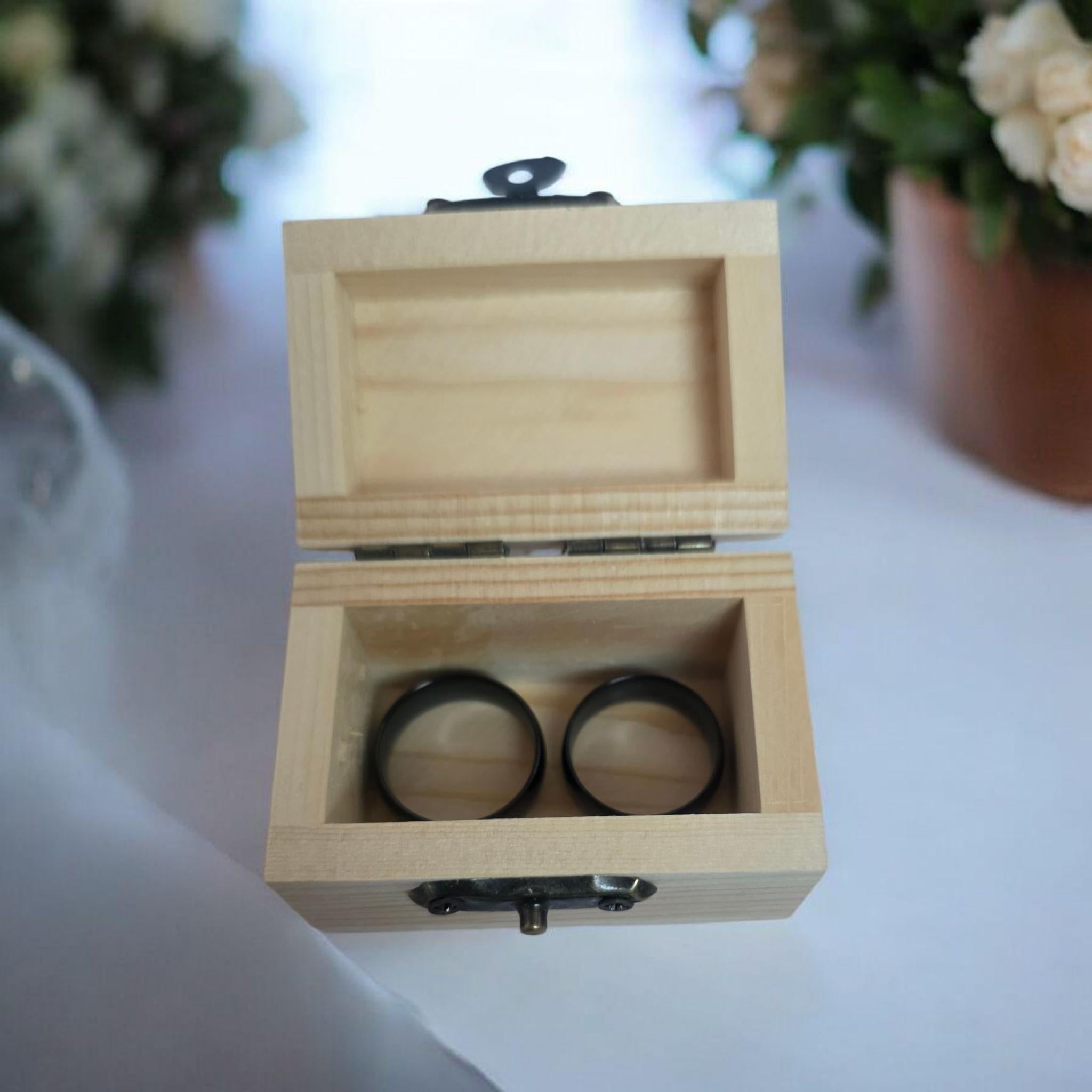 Personalized Wood Ring Box, Custom Engraved Initials & Date, Rustic Wedding Keepsake