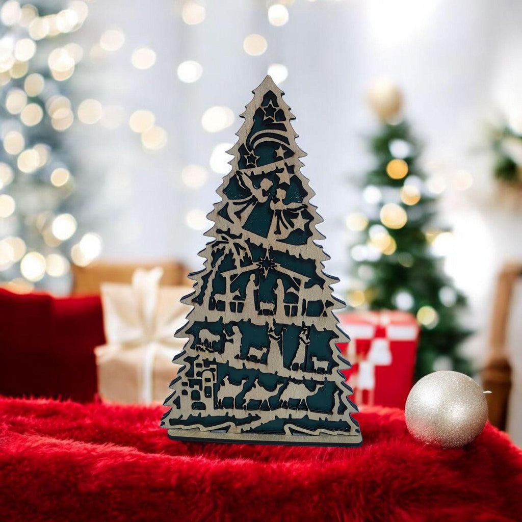 3D Wood Nativity Scene Christmas Tree Decor, Layered Laser Cut