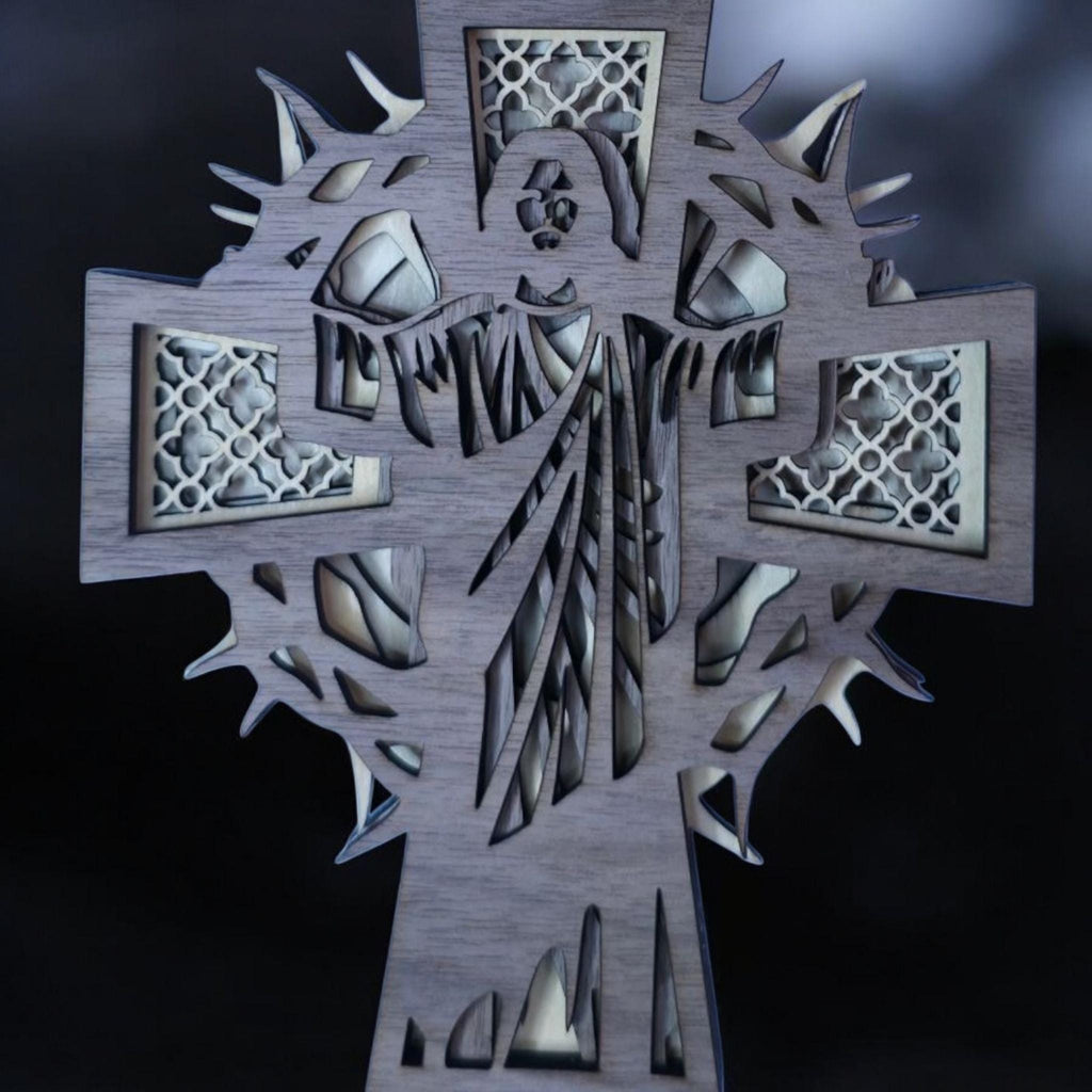 Layered Wooden Jesus Cross, Christian Wall Decor, Religious Home Decor, Wooden Cross Art, Faith Gift, Church Decor, Christian Gift