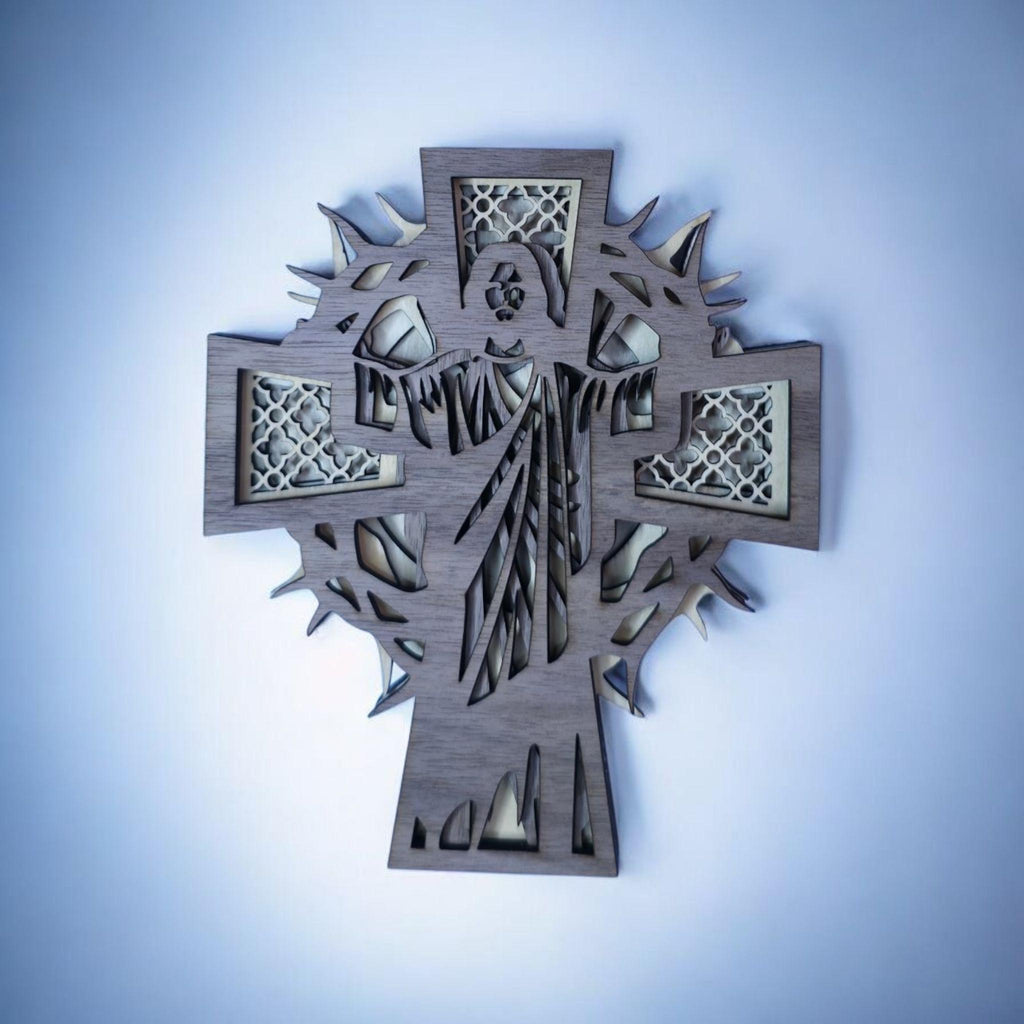 Layered Wooden Jesus Cross, Christian Wall Decor, Religious Home Decor, Wooden Cross Art, Faith Gift, Church Decor, Christian Gift