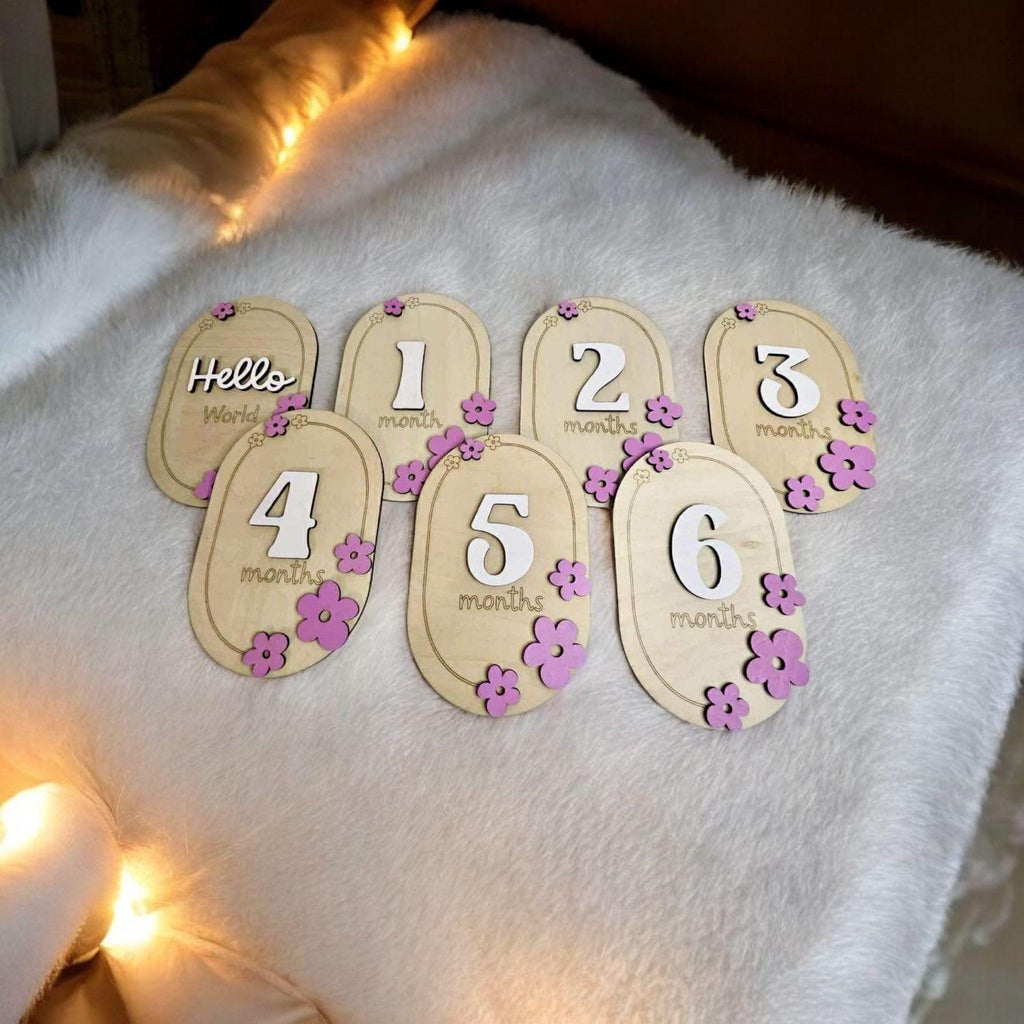 Floral Baby Milestone Plaques, Newborn Photo Prop Set