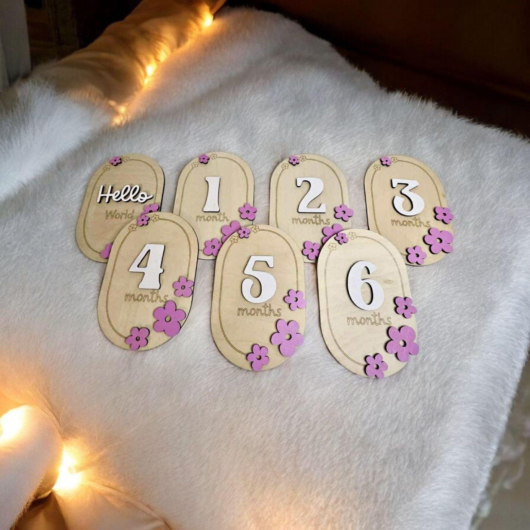 Floral Baby Milestone Plaques, Newborn Photo Prop Set