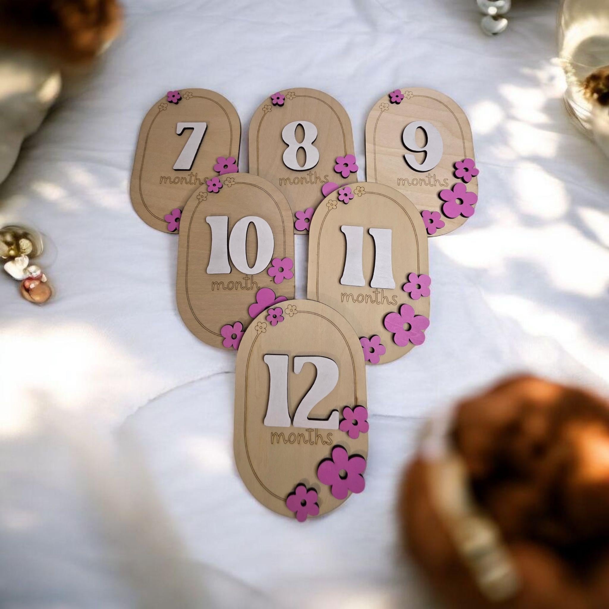 Floral Baby Milestone Plaques, Newborn Photo Prop Set