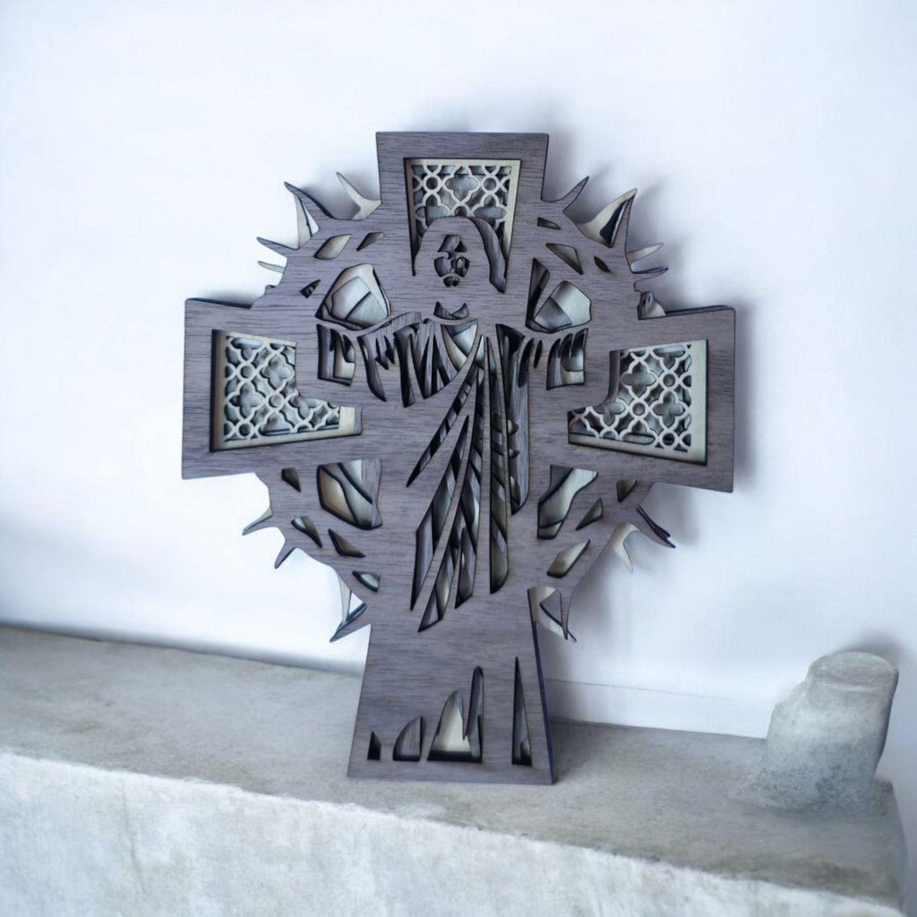 Layered Wooden Jesus Cross, Christian Wall Decor, Religious Home Decor, Wooden Cross Art, Faith Gift, Church Decor, Christian Gift